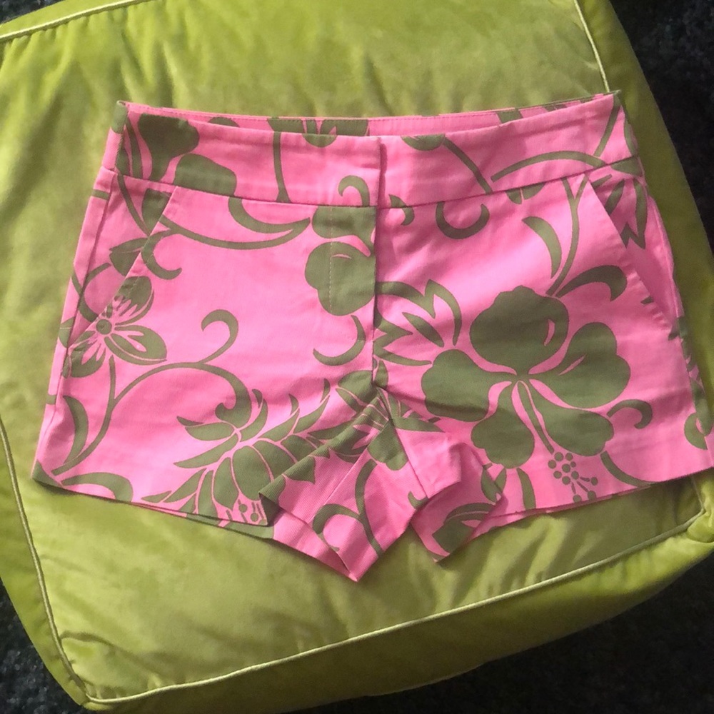Trina Turk Pink and Olive Green Floral Women Shorts